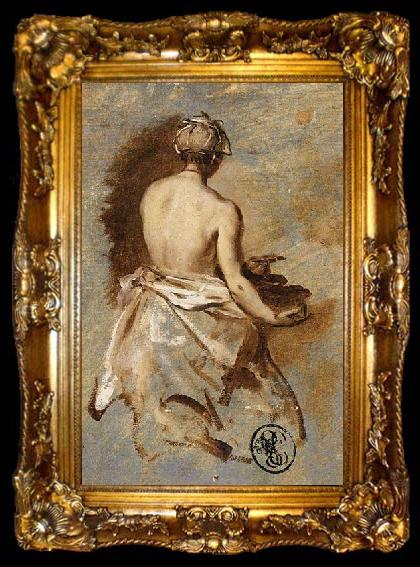 framed  Nicolas Vleughels Young Woman with a Nude Back Presenting a Bowl, ta009-2